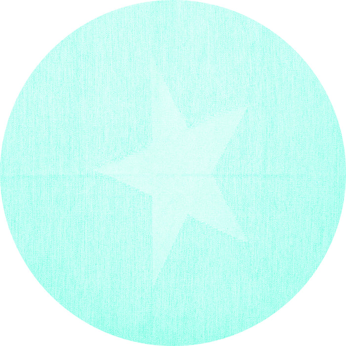 Round Machine Washable Solid Turquoise Modern Area Rugs, wshcon2381turq