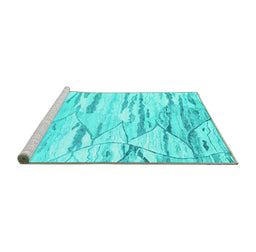 Sideview of Machine Washable Abstract Turquoise Contemporary Area Rugs, wshcon2382turq