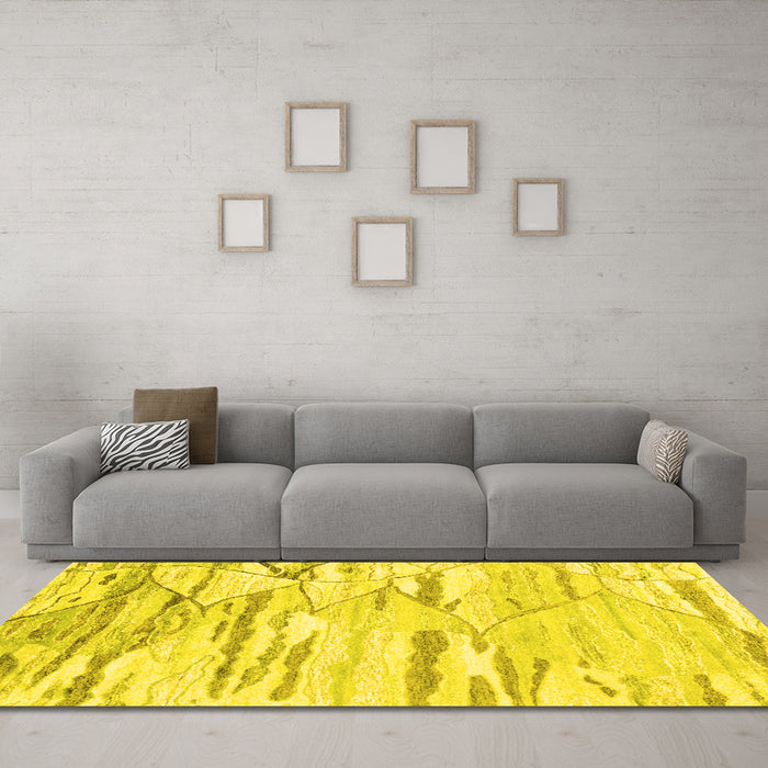 Machine Washable Abstract Yellow Contemporary Rug in a Living Room, wshcon2382yw