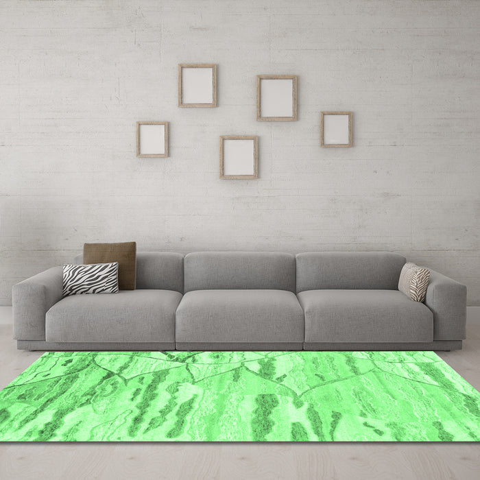 Machine Washable Abstract Emerald Green Contemporary Area Rugs in a Living Room,, wshcon2382emgrn