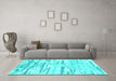 Machine Washable Abstract Turquoise Contemporary Area Rugs in a Living Room,, wshcon2382turq