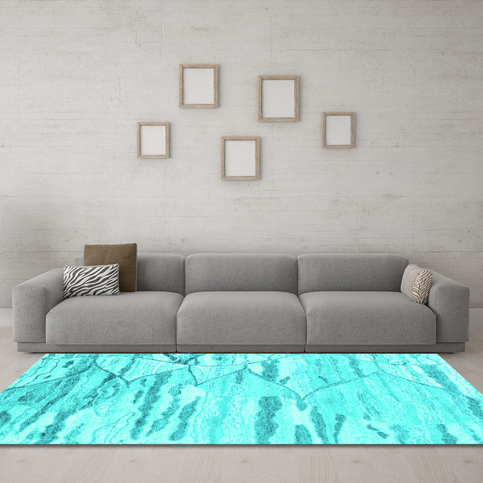 Machine Washable Abstract Turquoise Contemporary Area Rugs in a Living Room,, wshcon2382turq