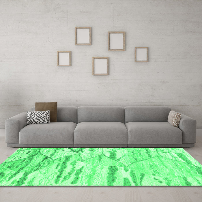 Machine Washable Abstract Green Contemporary Area Rugs in a Living Room,, wshcon2382grn
