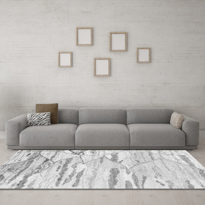 Machine Washable Abstract Gray Contemporary Rug in a Living Room,, wshcon2382gry