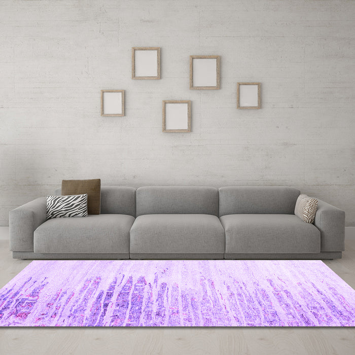 Machine Washable Abstract Purple Contemporary Area Rugs in a Living Room, wshcon2383pur