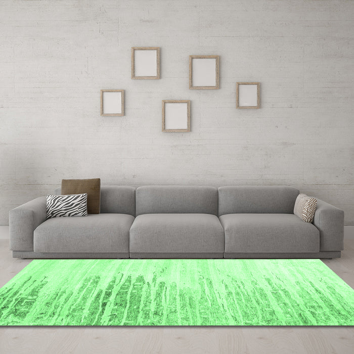 Machine Washable Abstract Emerald Green Contemporary Area Rugs in a Living Room,, wshcon2383emgrn