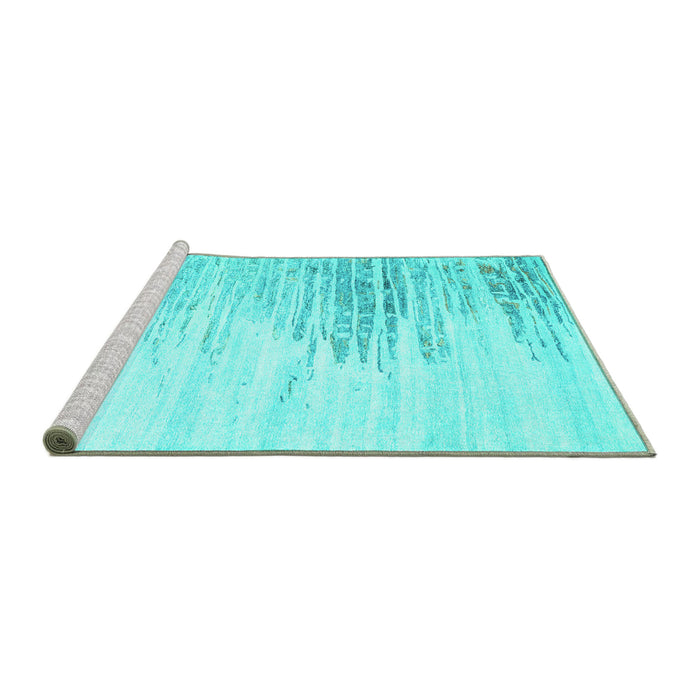 Sideview of Machine Washable Abstract Turquoise Contemporary Area Rugs, wshcon2383turq