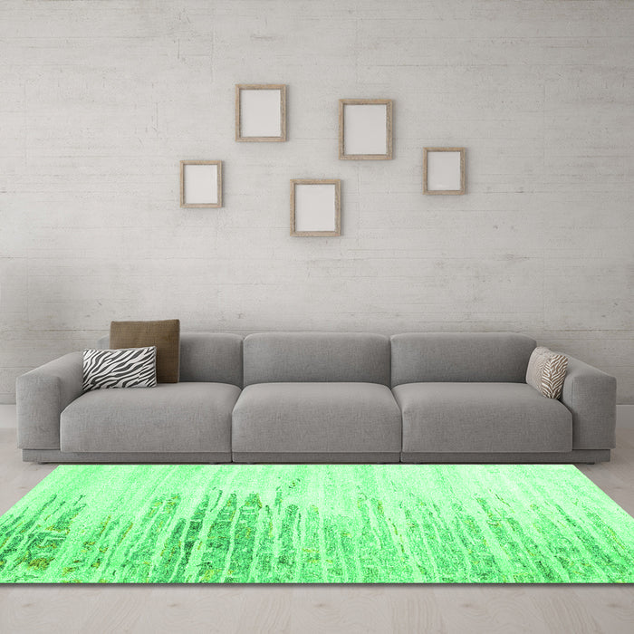 Machine Washable Abstract Green Contemporary Area Rugs in a Living Room,, wshcon2383grn