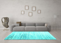 Machine Washable Abstract Turquoise Contemporary Rug, wshcon2383turq