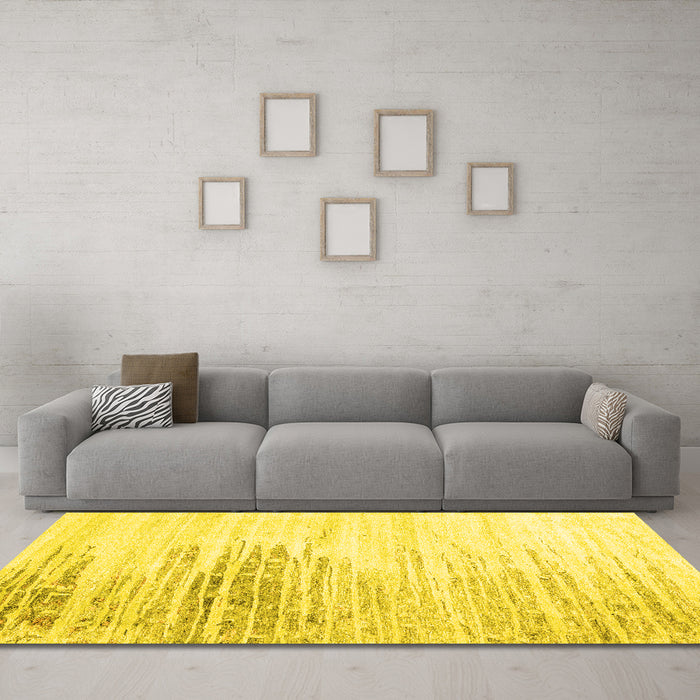 Machine Washable Abstract Yellow Contemporary Rug in a Living Room, wshcon2383yw