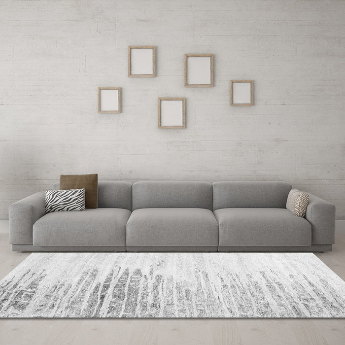 Machine Washable Abstract Gray Contemporary Rug in a Living Room,, wshcon2383gry
