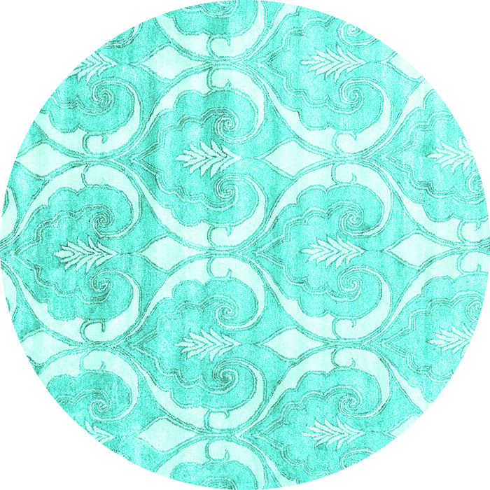 Round Machine Washable Abstract Turquoise Contemporary Area Rugs, wshcon2384turq