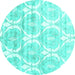 Round Machine Washable Abstract Turquoise Contemporary Area Rugs, wshcon2384turq