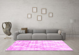 Machine Washable Abstract Pink Contemporary Rug in a Living Room, wshcon2384pnk