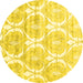 Round Machine Washable Abstract Yellow Contemporary Rug, wshcon2384yw