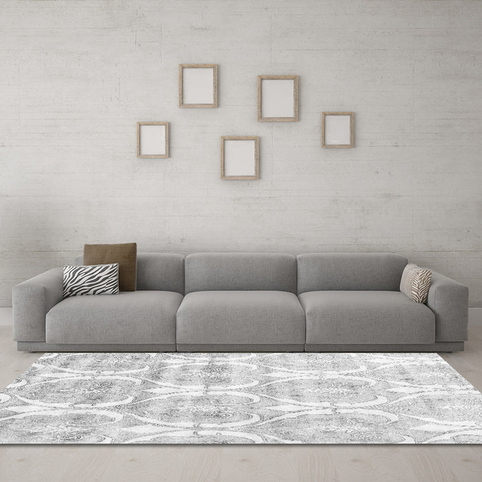 Machine Washable Abstract Gray Contemporary Rug in a Living Room,, wshcon2384gry