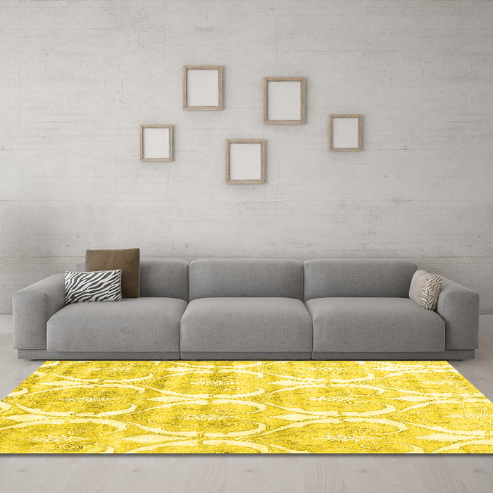 Machine Washable Abstract Yellow Contemporary Rug in a Living Room, wshcon2384yw