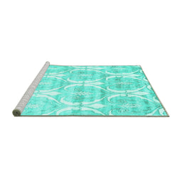 Sideview of Machine Washable Abstract Turquoise Contemporary Area Rugs, wshcon2384turq
