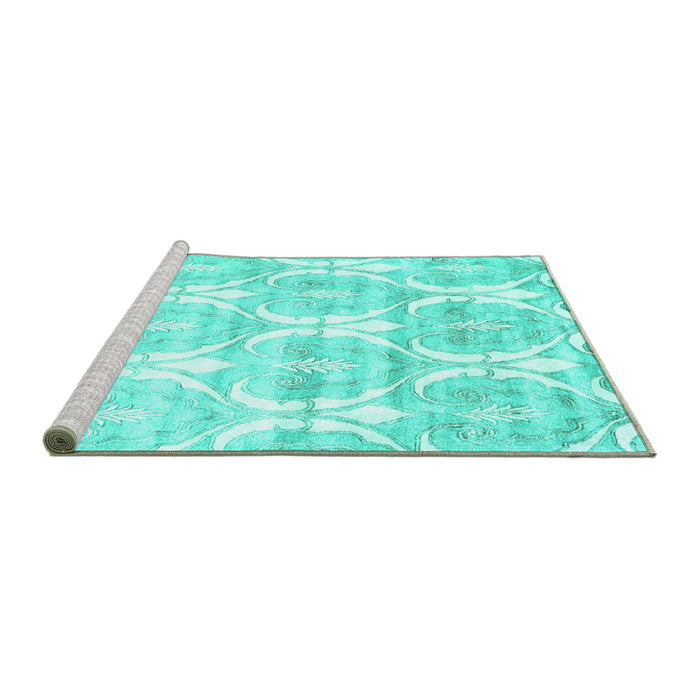 Sideview of Machine Washable Abstract Turquoise Contemporary Area Rugs, wshcon2384turq