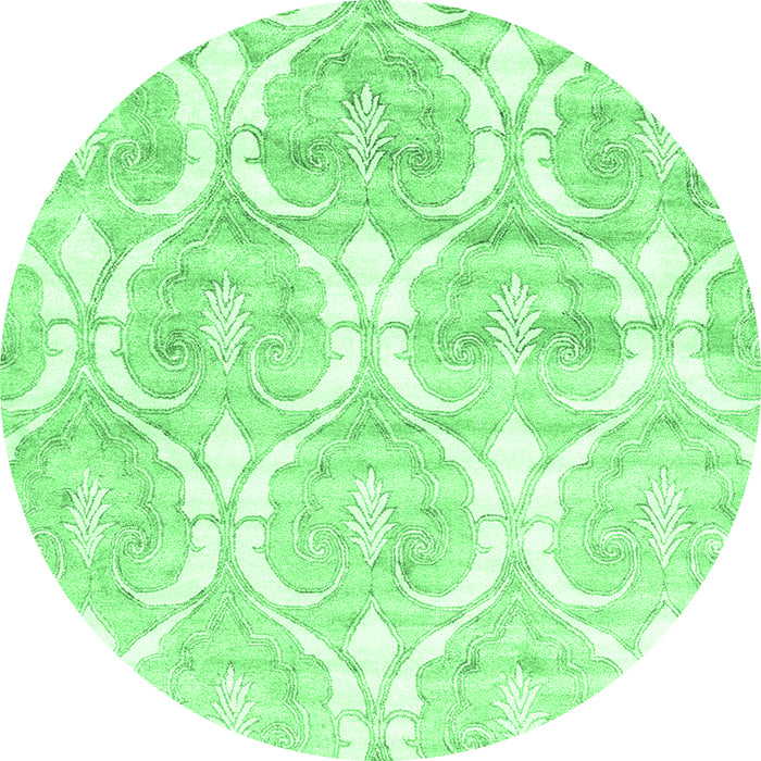 Round Machine Washable Abstract Emerald Green Contemporary Area Rugs, wshcon2384emgrn