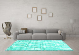 Machine Washable Abstract Turquoise Contemporary Area Rugs in a Living Room,, wshcon2384turq