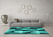 Machine Washable Abstract Turquoise Contemporary Area Rugs in a Living Room,, wshcon2385turq