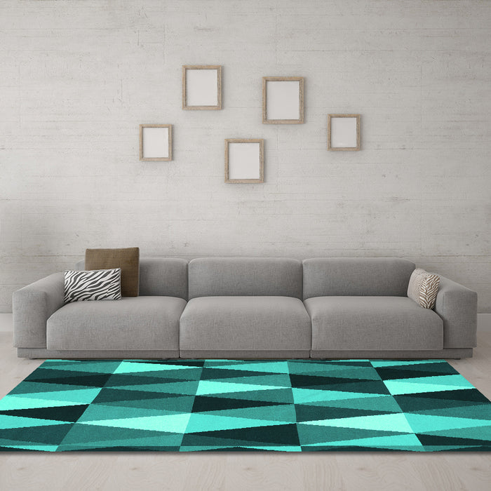 Machine Washable Abstract Turquoise Contemporary Area Rugs in a Living Room,, wshcon2385turq
