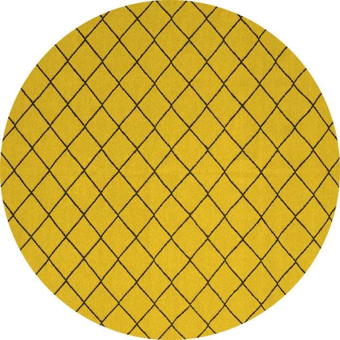Round Machine Washable Abstract Yellow Contemporary Rug, wshcon2387yw