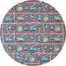 Round Abstract Light Blue Contemporary Rug, con2389lblu