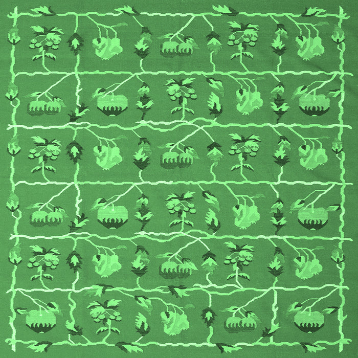 Square Machine Washable Abstract Emerald Green Contemporary Area Rugs, wshcon2389emgrn