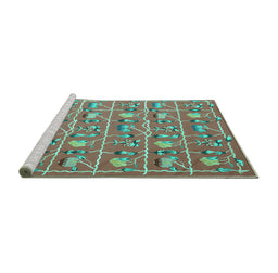 Sideview of Machine Washable Abstract Turquoise Contemporary Area Rugs, wshcon2389turq