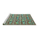 Sideview of Machine Washable Abstract Turquoise Contemporary Area Rugs, wshcon2389turq