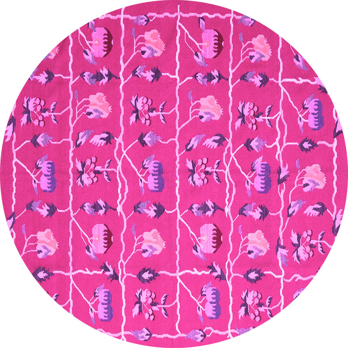Round Machine Washable Abstract Pink Contemporary Rug, wshcon2389pnk