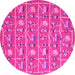 Round Machine Washable Abstract Pink Contemporary Rug, wshcon2389pnk