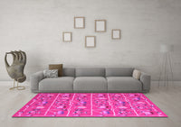 Machine Washable Abstract Pink Contemporary Rug, wshcon2389pnk