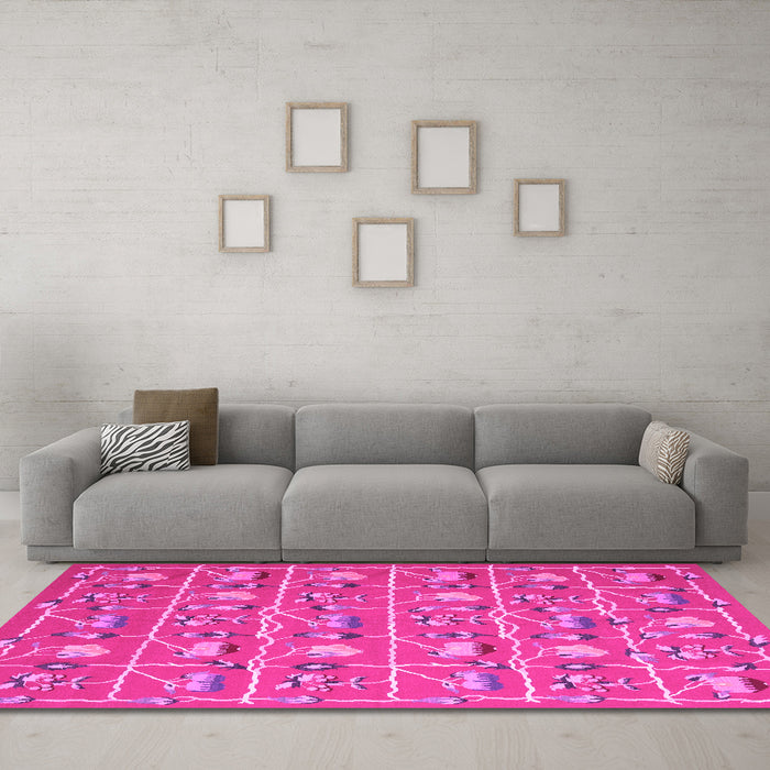 Machine Washable Abstract Pink Contemporary Rug in a Living Room, wshcon2389pnk