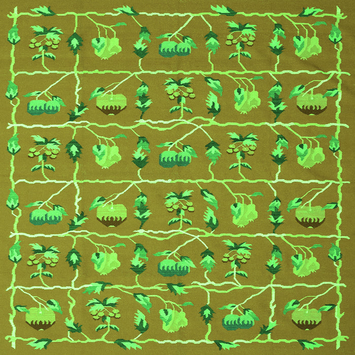 Round Machine Washable Abstract Green Contemporary Area Rugs, wshcon2389grn