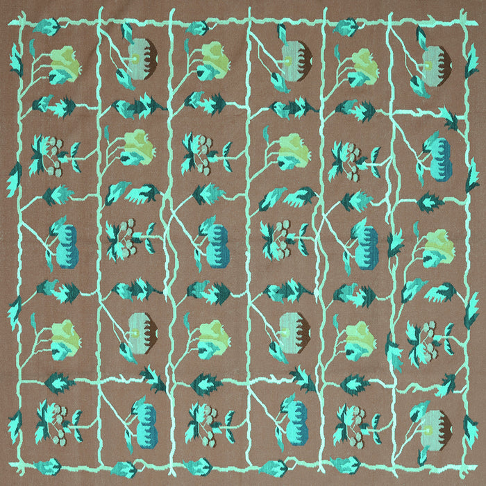 Square Machine Washable Abstract Turquoise Contemporary Area Rugs, wshcon2389turq