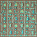 Square Machine Washable Abstract Turquoise Contemporary Area Rugs, wshcon2389turq