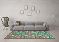 Machine Washable Abstract Turquoise Contemporary Rug, wshcon2389turq