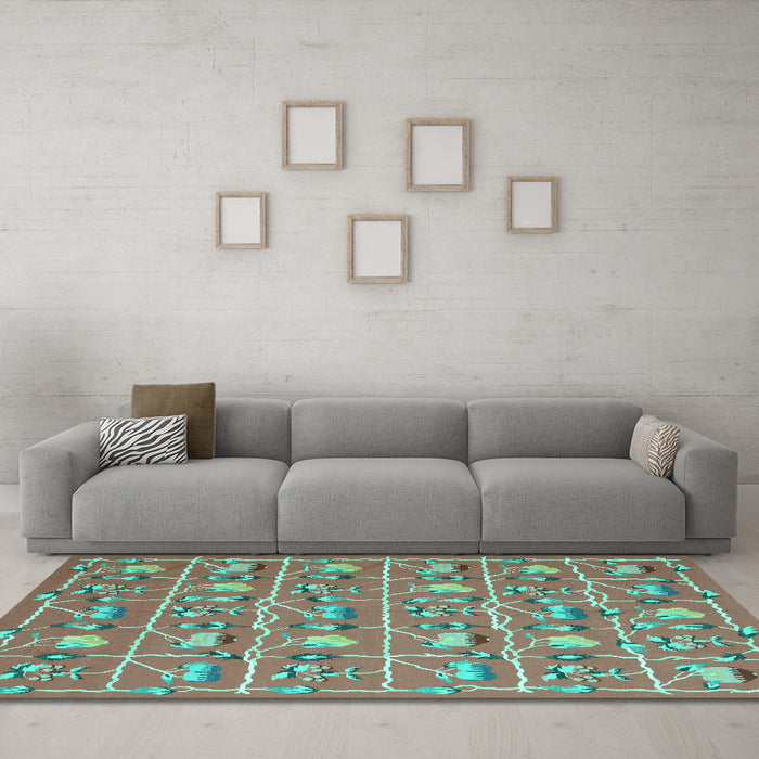 Machine Washable Abstract Turquoise Contemporary Area Rugs in a Living Room,, wshcon2389turq