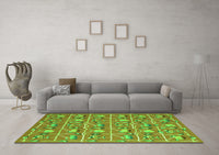 Machine Washable Abstract Green Contemporary Rug, wshcon2389grn