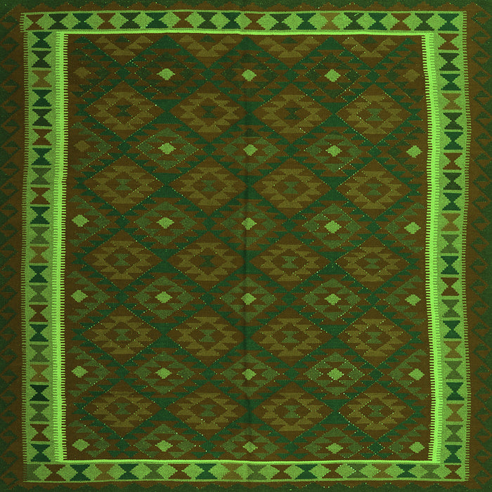 Round Machine Washable Oriental Green Traditional Area Rugs, wshcon2390grn