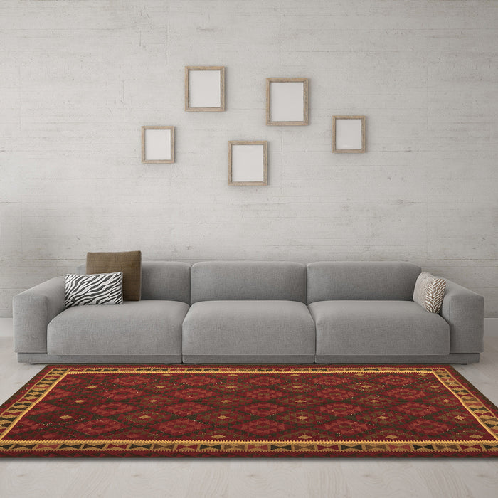 Machine Washable Oriental Brown Traditional Rug in a Living Room,, wshcon2390brn