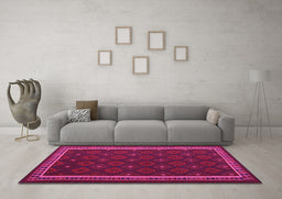 Machine Washable Oriental Pink Traditional Rug in a Living Room, wshcon2390pnk
