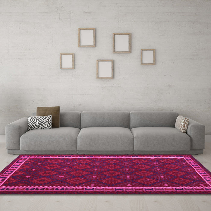 Machine Washable Oriental Pink Traditional Rug in a Living Room, wshcon2390pnk