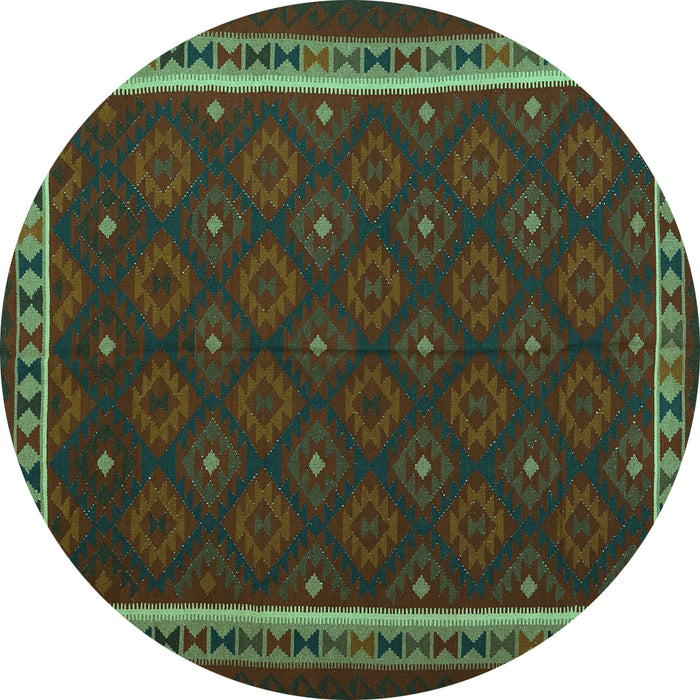 Round Machine Washable Oriental Turquoise Traditional Area Rugs, wshcon2390turq