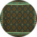 Round Machine Washable Oriental Turquoise Traditional Area Rugs, wshcon2390turq