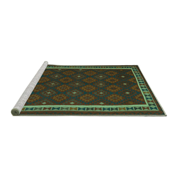 Sideview of Machine Washable Oriental Turquoise Traditional Area Rugs, wshcon2390turq
