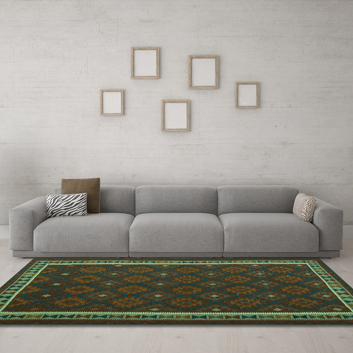 Machine Washable Oriental Turquoise Traditional Area Rugs in a Living Room,, wshcon2390turq